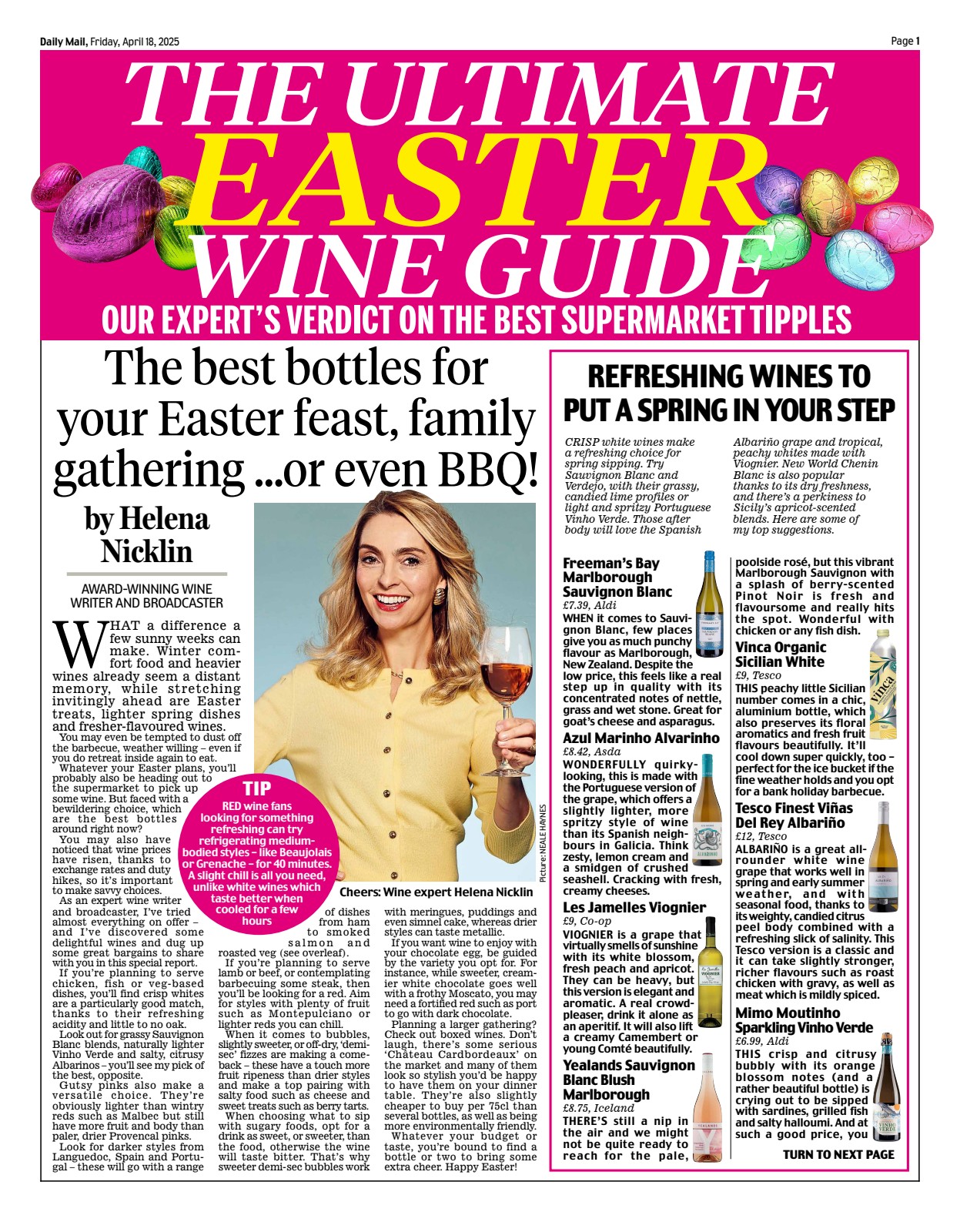 Daily Mail Easter Wine Guide by Helena Nicklin